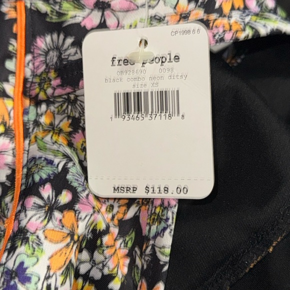 FREE PEOPLE XSMALL Movement Black Floral Eden Performance Neon Ditsy FAST SHIP - Picture 3 of 4